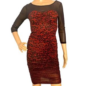 🆕 GUESS  | BANDIDA DRESS IN RED & BLACK LEOPARD PRINT SNAKESKIN OMBRÉ  SZ S